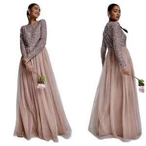 Maya Deluxe ASOS Sequined Pleated Gown Maxi Dress 20/22
